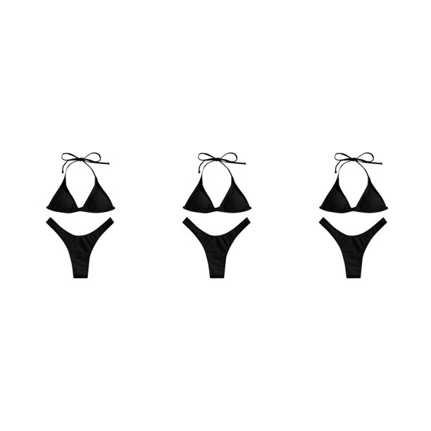 Yuarrent Traje de baño sexy para mujer Color sólido Playa Baño Ropa de playa Traje de baño de secado rápido Ropa para viajar Buceo Baño Negro S 3Conjunto
