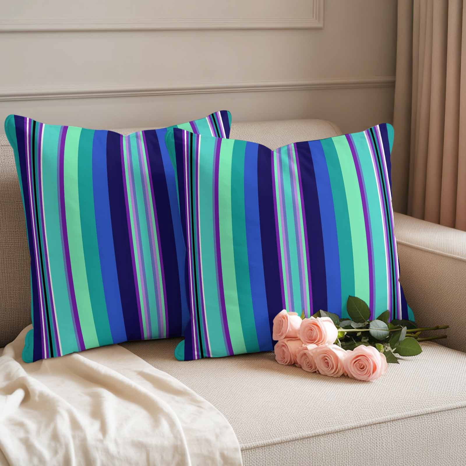 Mexican Style Outdoor Waterproof Throw Pillow Covers 24x24 Set of 2, Colorful Mexico Stripes Teal Blue Decorative Pillowcases Cushion Pillowcase for Couch Sofa Patio Outside Pillow Protector