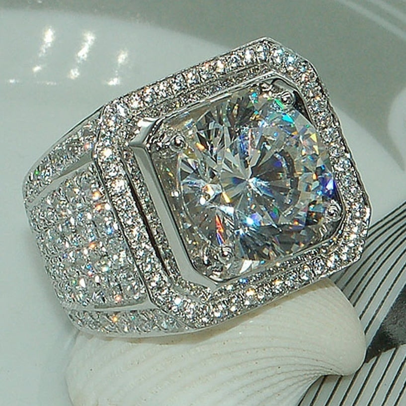 Men's Hip Hop Solid 925 Silver Iced Pinky Star Ring MOISSANITE Pass Diamond Test