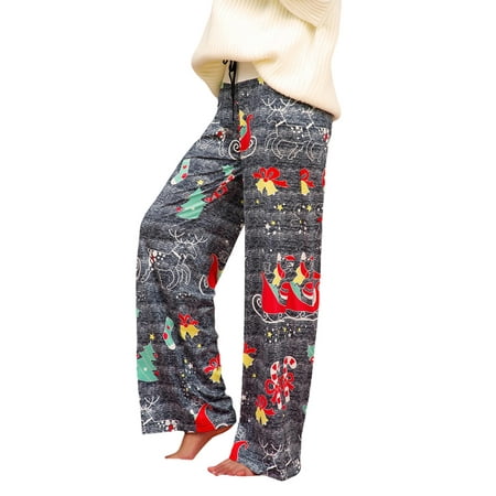 

Argeousgor Women s Christmas Pajama Trousers Cartoon Print High Elastic Drawstring Soft Wide Leg Pants