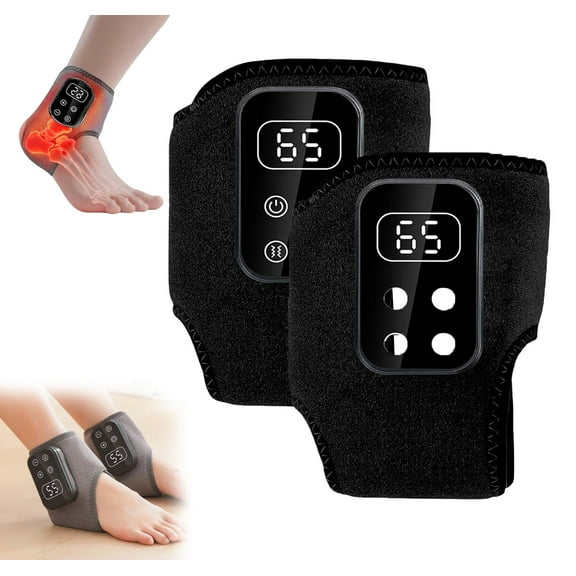 Foot Renew Triple Method Massager, Portable Emsence Foot Massager, 3-in-1 Heated Foot & Ankle Wrap with Vibration and Compression, for Home/Office/Travel (Black,2pc)