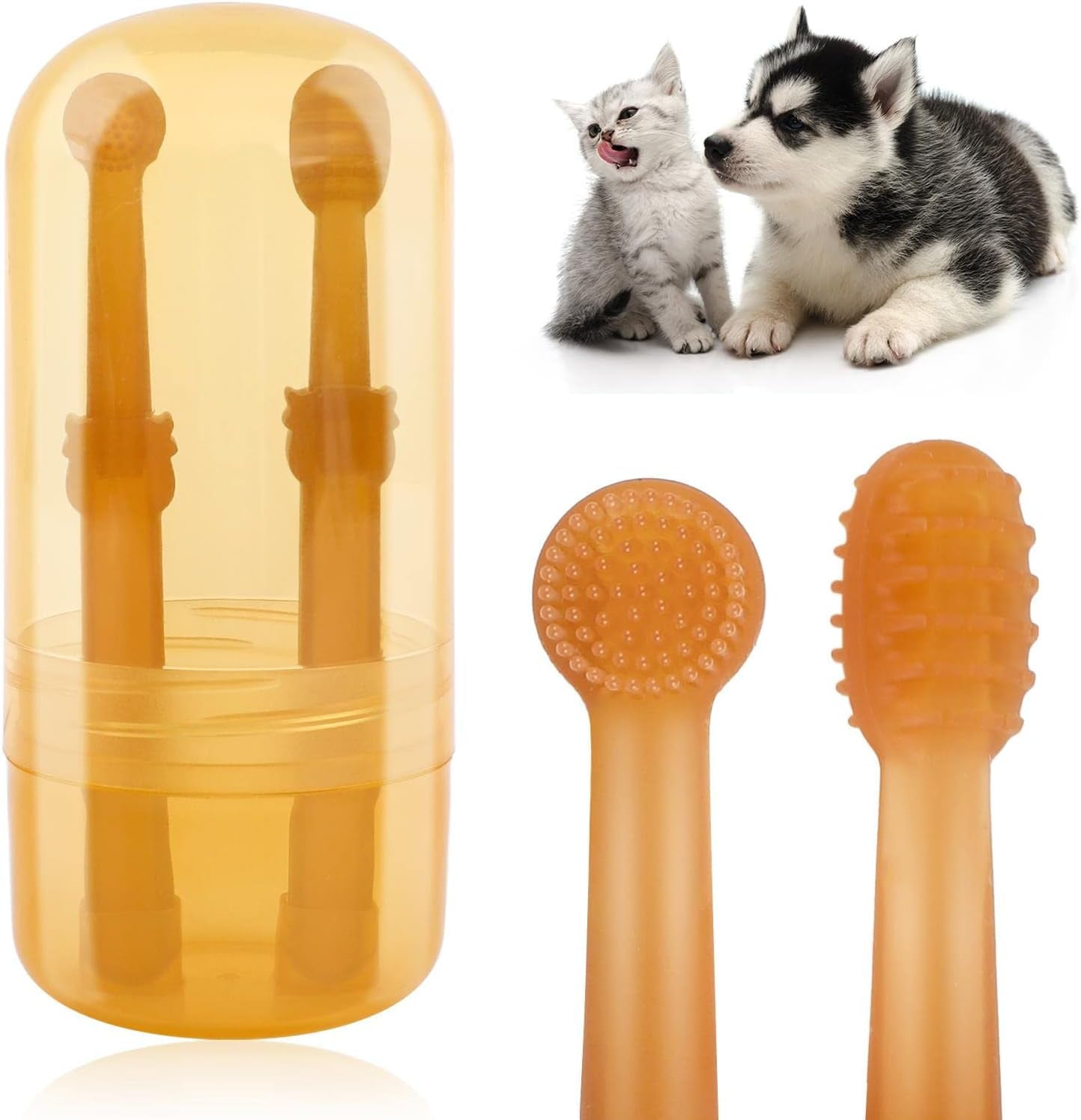2Pcs Cat & Dog Toothbrush,Dog Toothbrush Pet Silicone Toothbrush 360