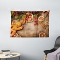 thumbnail image 1 of Gingerbread Man Tapestry, Rustic Composition with Holly Berry Orange Slice Cinnamon and Biscuit, Wall Hanging for Bedroom Living Room Dorm Decor, 60W X 40L Inches, Brown Orange Red, by Ambesonne, 1 of 2