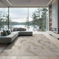 thumbnail image 2 of ODIKA 6'x9' Beige Abstract Geometric Design Washable Area Rug Modern Curved Lines with Subtle Patterns Non-Slip, Chair-Friendly, for Dining Room, Under Table, Office Décor, 2 of 7