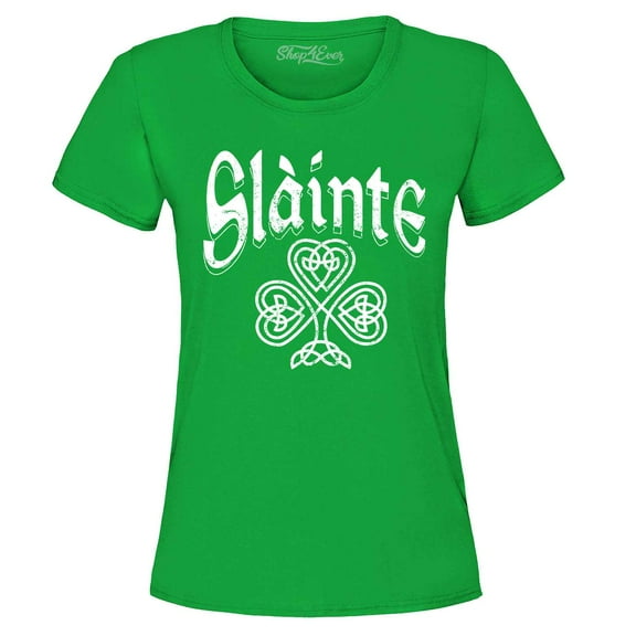 Shop4Ever Women's Slainte Celtic Knot Irish Scotish Toast Cheers Graphic T-Shirt XX-Large Irish Green