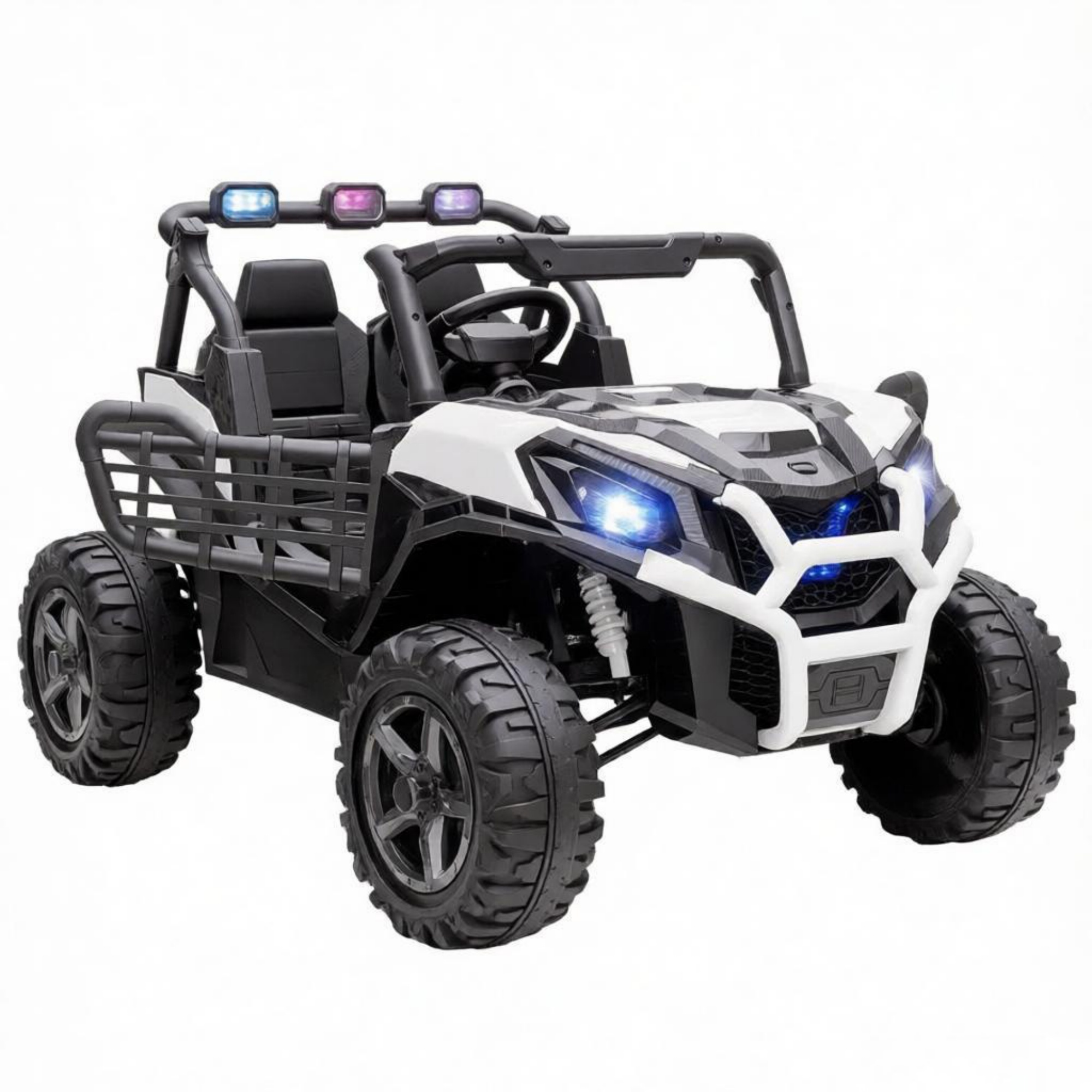 2 Seater 24V Kids Electric Car, Remote Control 3 Speed LED Lights Music Horn Spring Suspension Slow Start, White
