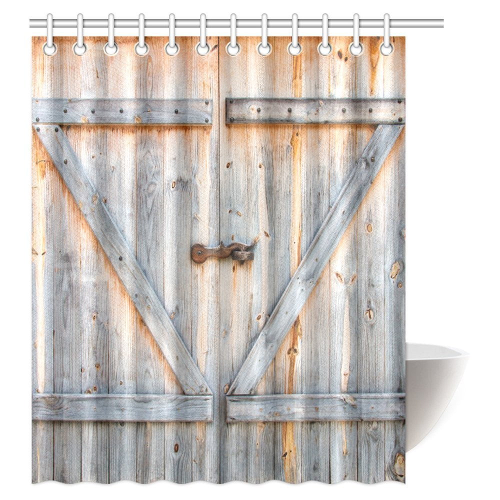 Pop Rustic Country Barn Wood Door Shower Curtain Old Wooden