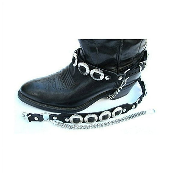 Western Boots Boot Chains: "The Concho Honcho" Black Leather with 8 Conchos