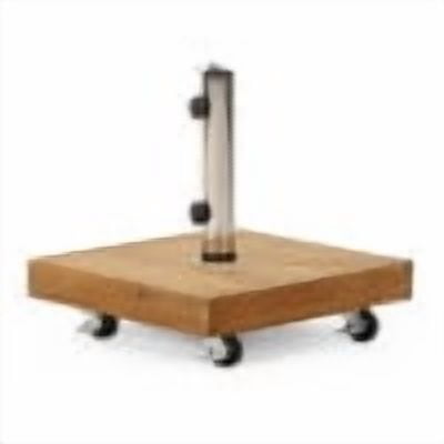 Umbrella Base with Acacia Wood Top and Concrete Fill, Square Patio Umbrella Stand and Outdoor Shade Base with Stainless Steel Tube, Teak