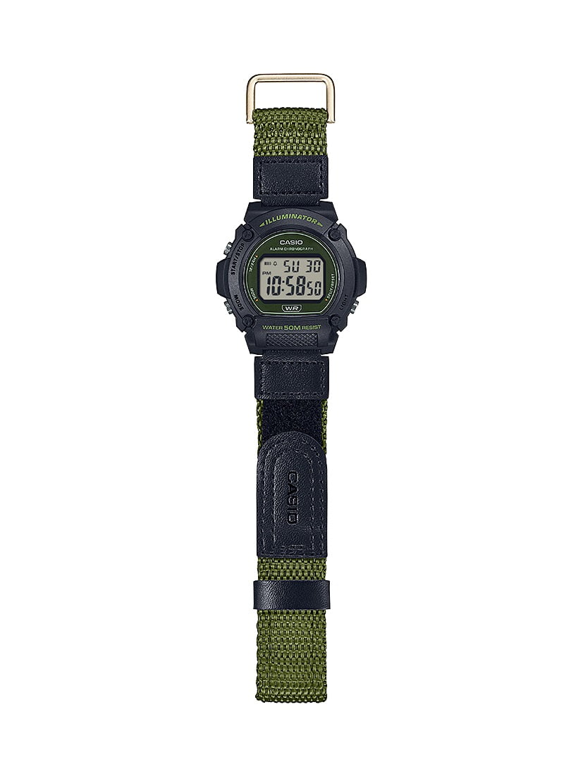 Casio Mens Digital Cloth Band Wristwatch, Green W219HB-3AV