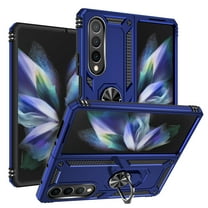 Compatible with Samsung Galaxy Z Fold 4 Case,with 360 Ring Holder Kickstand Card case,Armor Military Grade Protection Hybrid Silicone TPU PC Rugged Case,Magnetic with Car Mount Phone Cover,Blue