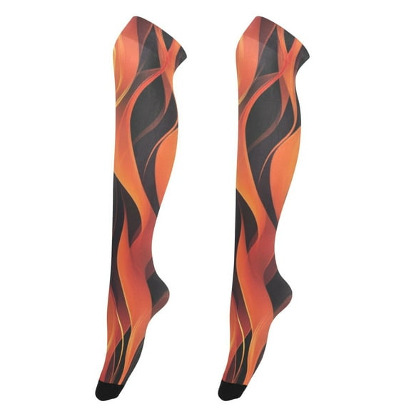 Sexy Thigh High Stockings - Silky Smooth & Stay-Up Design for Legs That Slay! Virbant Flames Pattern