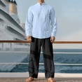 thumbnail image 1 of Ceisia Men's Loose Fit Cotton-Linen Like 2-Piece Set Stand-Up Collar Henley Long Sleeve Shirt with Elastic Waist Wide Leg Pants Gifts, 1 of 9