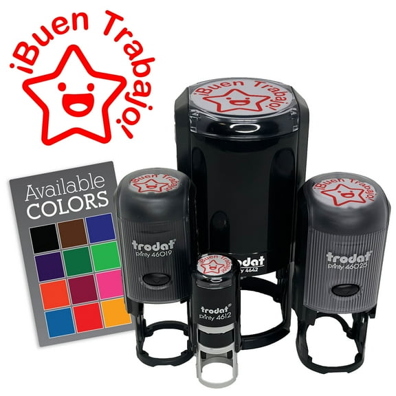 Buen Trabajo Spanish Star Compliment Teacher Stamp Self-Inking Rubber Stamp for Stamping Ink Stamper Crafting Planners - 1/2 Inch Mini - Black Ink