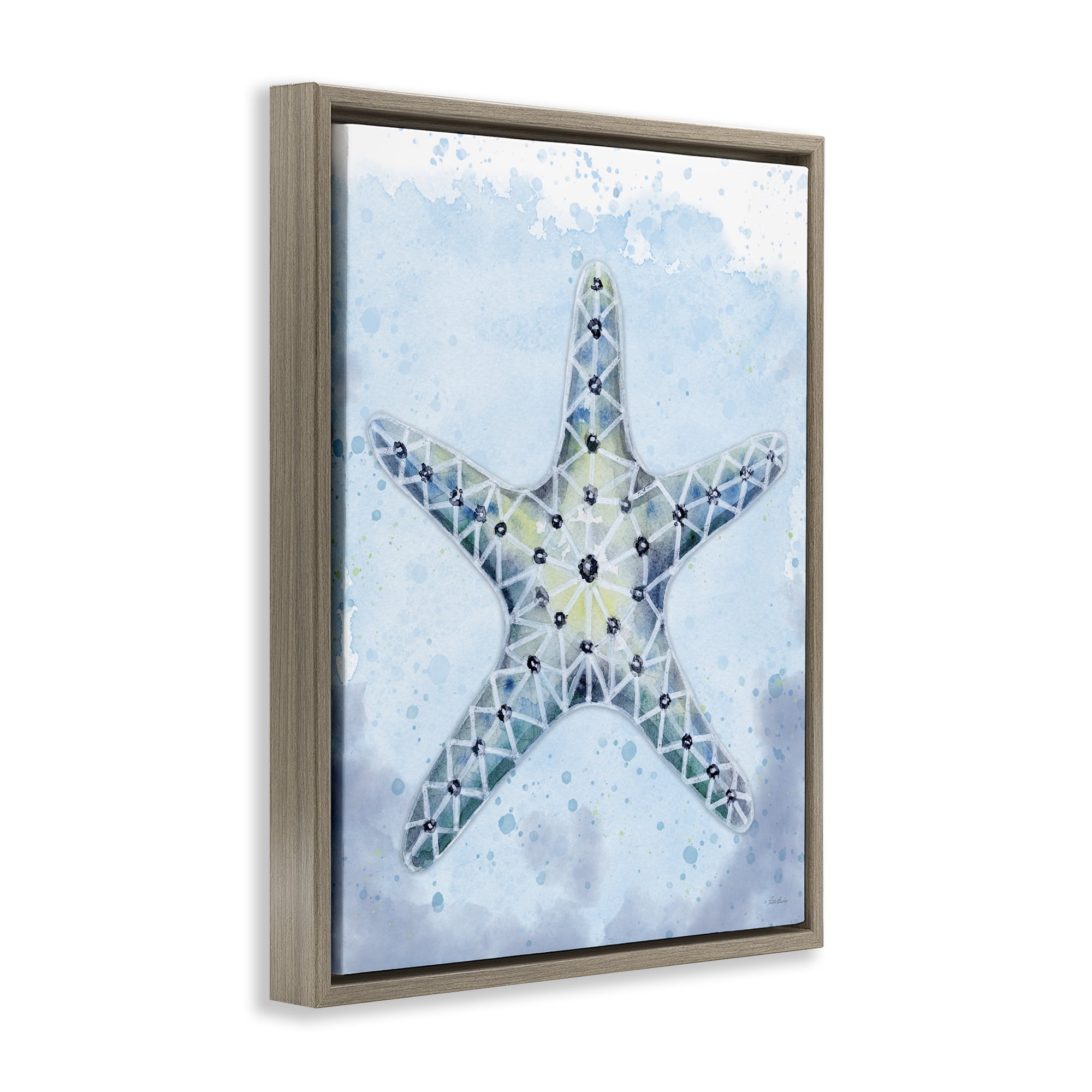 Stupell Industries Stained Glass Starfish Nautical & Beach Painting Brown Floater Framed Canvas Art Print Wall Art, 17 x 21