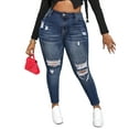 thumbnail image 3 of Gocolloa Womens Plus Size Skinny Jeans Stretchy High Waisted Ripped Distressed Ankle Jean Dark Blue 24W, 3 of 6