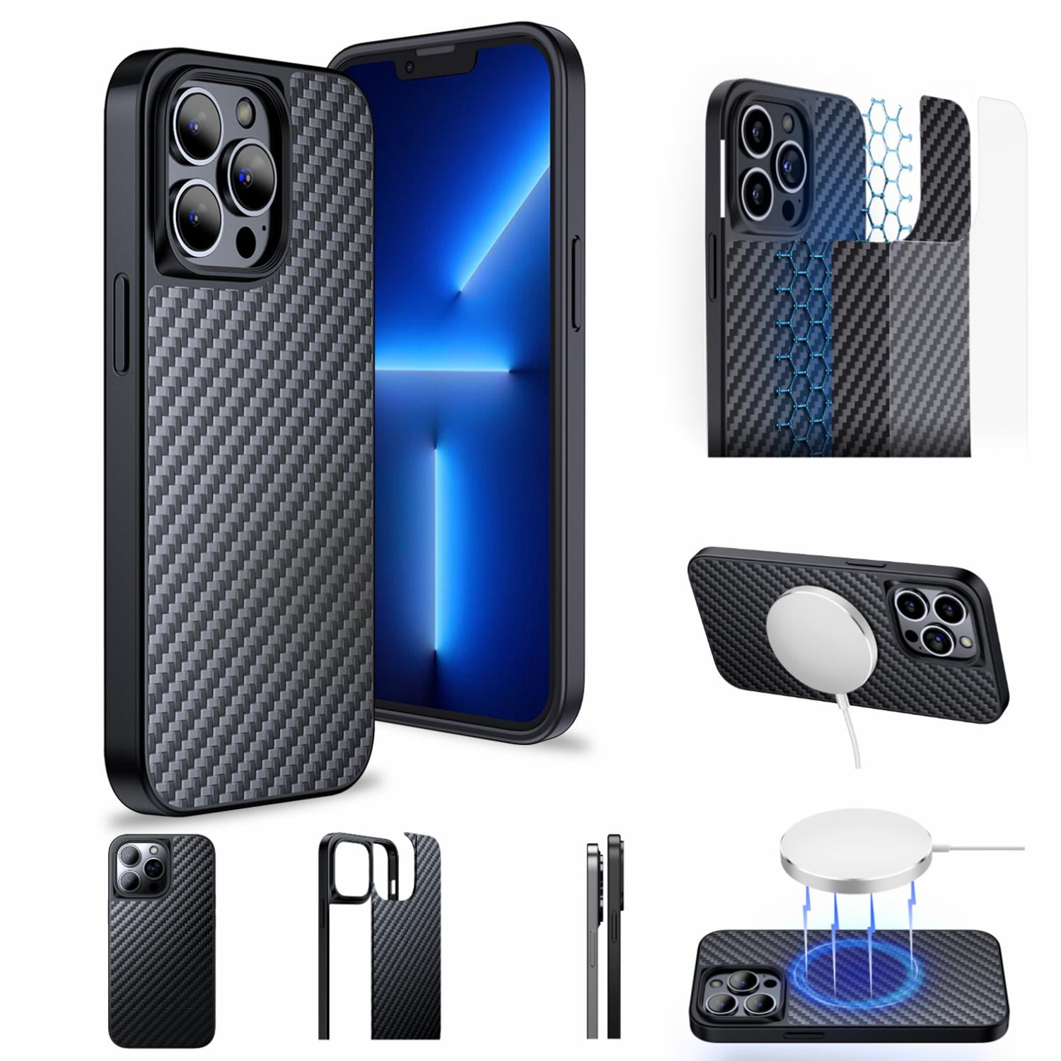 Dteck Luxury Carbon Fiber Magsafe Multilayer iPhone 14 Pro Case 6.1 inch Ultra Slim Super Thin