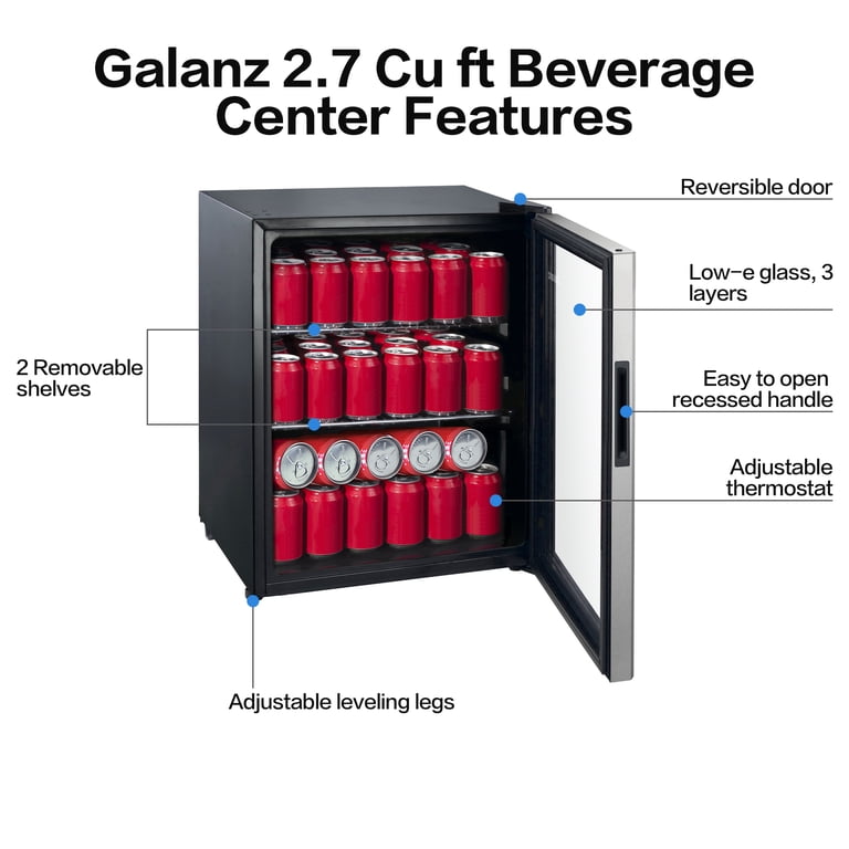Galanz 85 Can Beverage Cooler, Glass Door Beverage Refrigerator