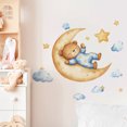 thumbnail image 1 of Adhesivos de pared con dibujos animados de oso durmiendo en la luna con estrellas, 30 x 40 cm, 1 of 3