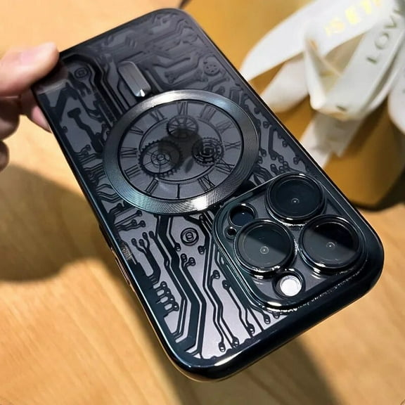 Luxury Plating Mechanical Case For IPhone 15 Pro Max Transparent Magnetic Lens Protective Cover