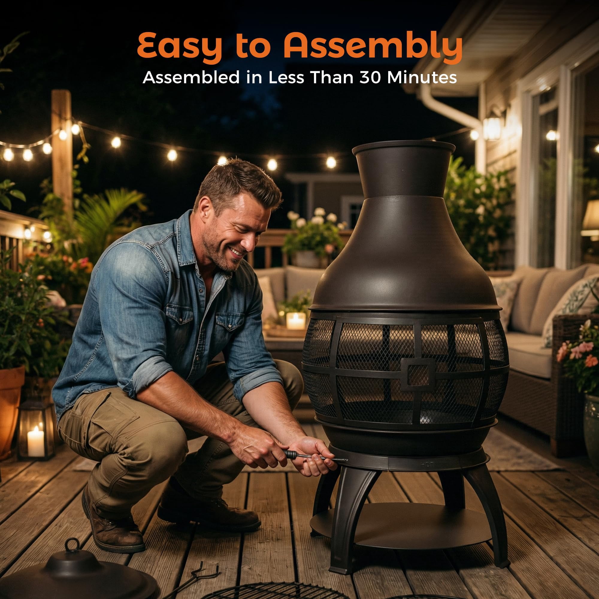 BALI OUTDOORS Chiminea Outdoor Fireplace Wood Burning Fire Pit Cast Iron Fire Pit Chiminea