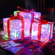 EGNMCR Set of 3 Lighted Gift Boxes Christmas Decorations, LED Pre-Lit Light up Present Boxes for Xmas Tree, Holiday, Party Decorations, Multicolor
