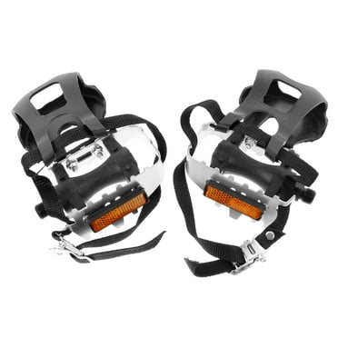 1 Pair Replacement Pedals with Toe Clips Straps for Mountain Bikes, Road Bikes Quick Pedals for Outdoor Indoor Cycling Regular Shoes Stationary Bikes