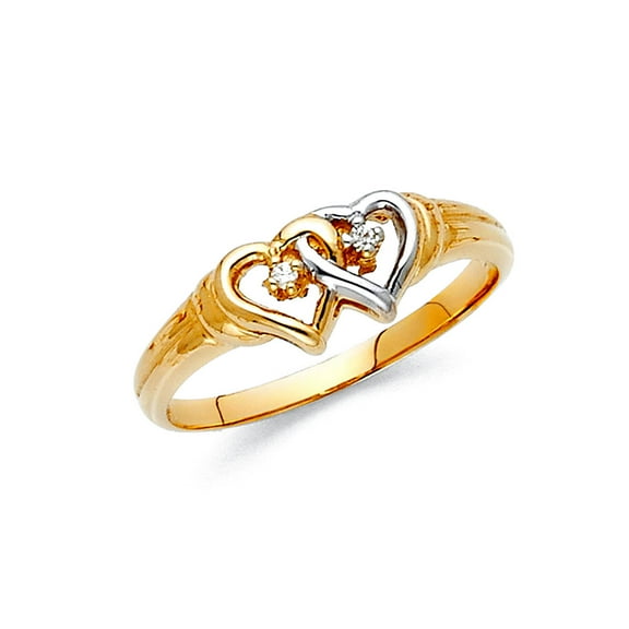 14k Yellow Gold Love Heart Cubic Zirconia Ring Size 7 Statement Ring for Women - 2.0 Grams