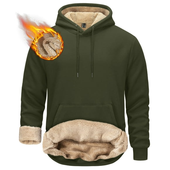 Sudadera con capucha TACVASEN para hombre, gruesa, con forro sherpa, color verde militar