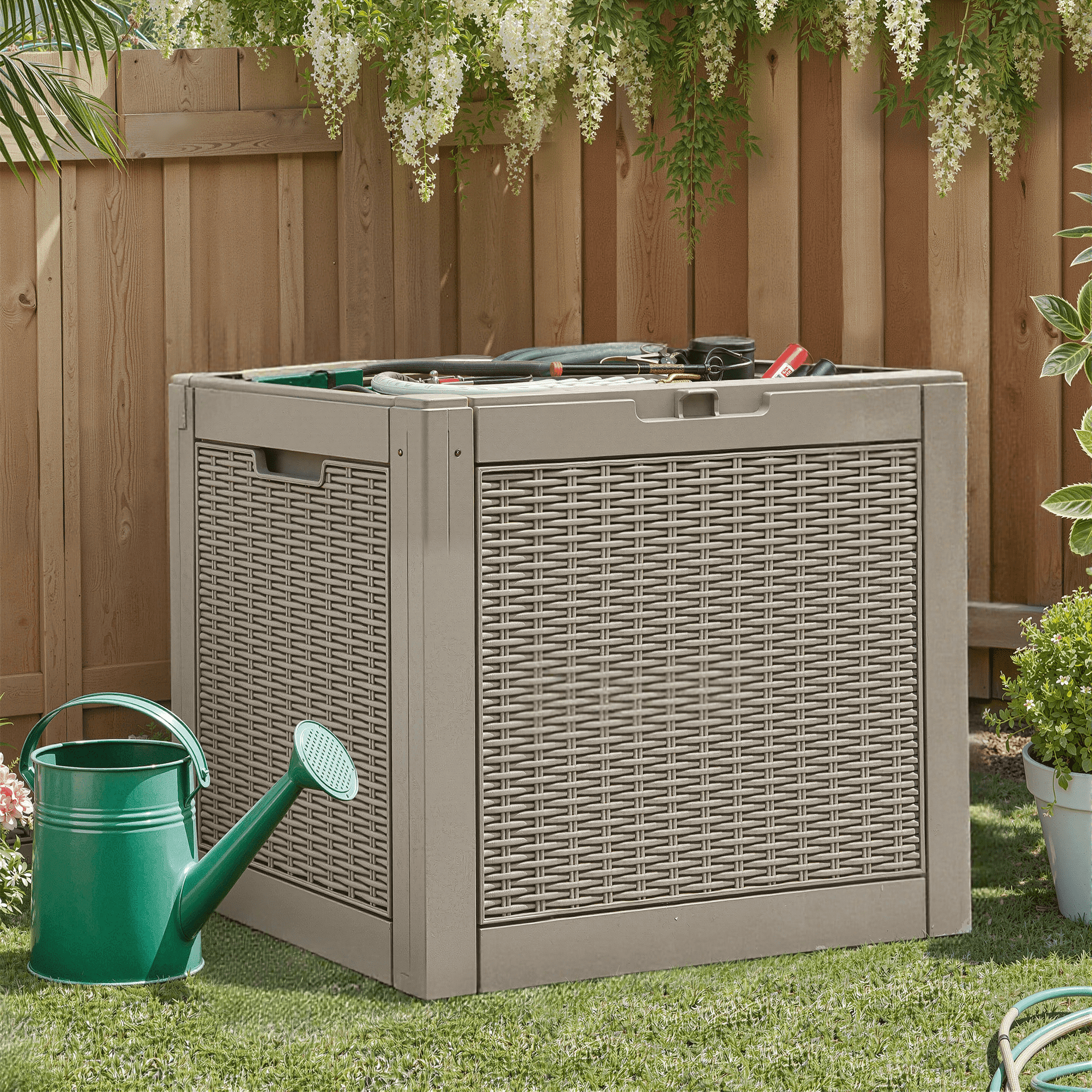 MAYEERTY 30 Gallon Outdoor Deck Box, Large Capacity Storage Box for Patio Furniture Cushions, Pillow Outdoor Indoor, Light Brown