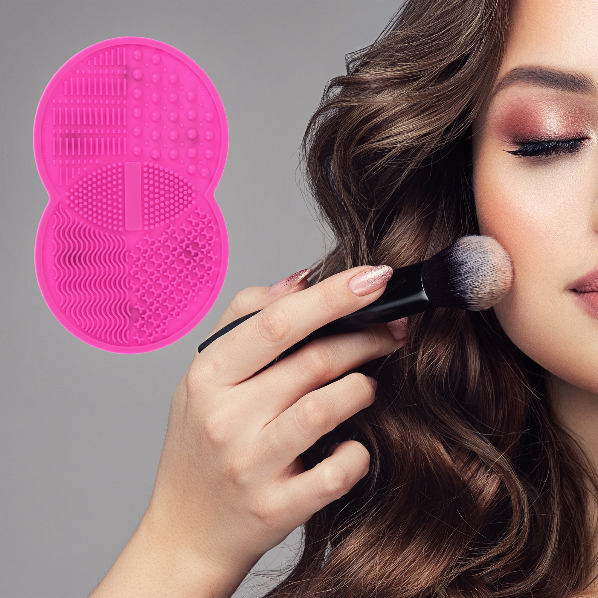 Unique Bargains Double Circle Shape Makeup Sponge Brush Cleaner 1 Pc Rose Red