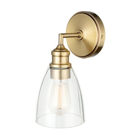 Globe Electric Molly 1-Light Matte Brass Plug-In or Hardwire Wall Sconce with Clear Glass Shade Bulb Included 51613