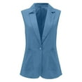thumbnail image 3 of DuoJiaJ Women's And Linen Sleeveless Solid Color Color Cardigan Small Suit Jacket Women's Women Winter Coat Blue XXXL, 3 of 4
