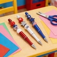 thumbnail image 4 of 9Pcs USA Flag Star DIY Beaded Pen Set, 9ML Patriotic Red White Blue Silicone Bead Pen Kit, Refillable Sturdy for Office Desk Stationery, 4th of July Independence Day Holiday Gift, 4 of 7