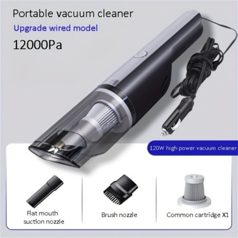 Wired Silver Car Vacuum Cleaner, High Suction HEPA Filter Portable Auto Vacuum with LED Light & Multi-Attachments, Cigarette Lighter Powered for Car Interior Detailing