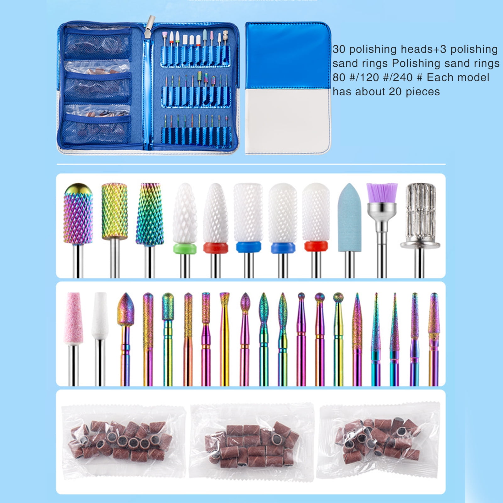 30Pcs Nail Drill Bits Set with Storage Bag, Diamond Cuticle Electric Nail File and Ceramic Acrylic Gel Nail Bits Kits
