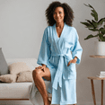 thumbnail image 4 of Elegani Robes and Towels, Women's Waffle Light Blue Long Premium Cotton Blend Bathrobe (Large/ One Size), 4 of 5