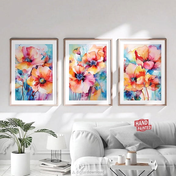 UNFFRAMED Abstract Flowers Posters Colorful Wall Art, Poster Bedroom Wall Decor Vibrant Bright Set Of 3 Set 3 Prints 8x12