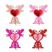 Kuntesetty 4 Pieces Valentine Honeycomb Centerpieces Table Centerpieces DIY Romantic Heart Red Pink Table Topper for Wedding Anniversary