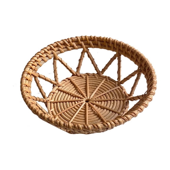 Qholemyo Woven Rattan Fruit Bowl Food Storage Basket Tea Strainer Basket Fruit Tray Openwork Basket And Small Household Woven Tray Bowl