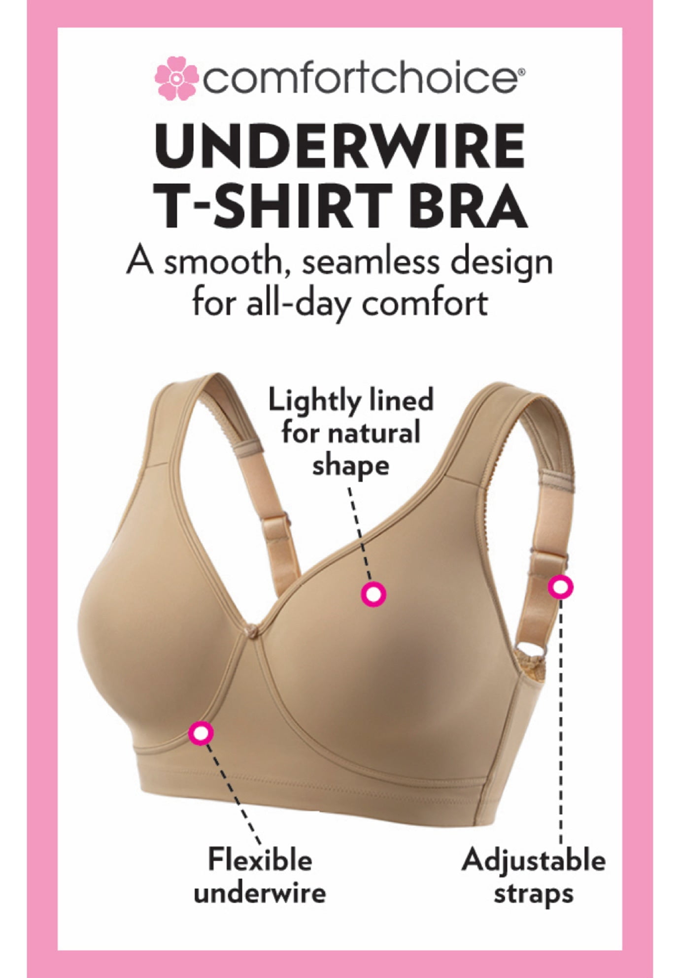 Comfort Choice Women's Plus Size Underwire Microfiber T-Shirt Bra