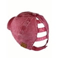 thumbnail image 4 of C.C Ladder Style Ponycap Adjustable Ponytail Distressed Washed Denim Baseball Cap, Berry, 4 of 4