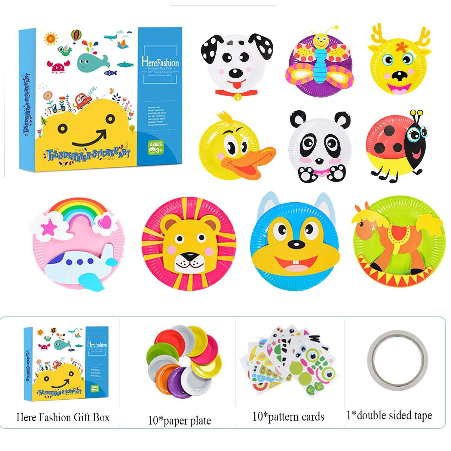 Perfect for Craft Parties Transform Simple Paper Plates into Friendly Animals Here Fashion Pack of 10 Paper Plate Art Kit for Kids Children Crafts Art Toys Groups and The Classroom