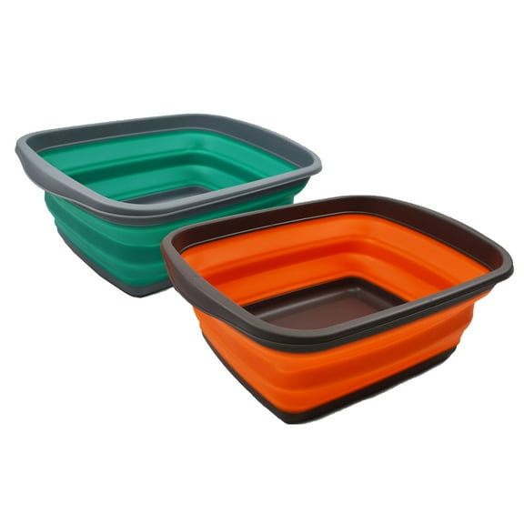 SAMMART 10L (2.6 Gallons) Set of 2 Collapsible Tub - Foldable Dish Tub - Portable Washing Basin - Space Saving Plastic Washtub