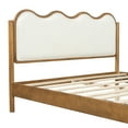thumbnail image 5 of Christopher Knight Home Queen Size Boucle Upholstered Bed Frame with Wavy Curved Headboard, Solid Wood, Ivory+Walnut, 5 of 12