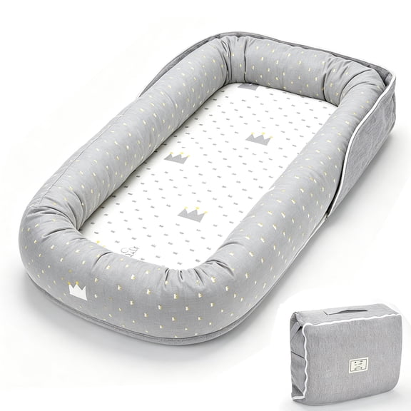 Loevin Baby Lounger for Newborn, Portable Infant Lounger for 0-12 Months Toddler for Home Travel Dual-Purpose (Crown Gray)
