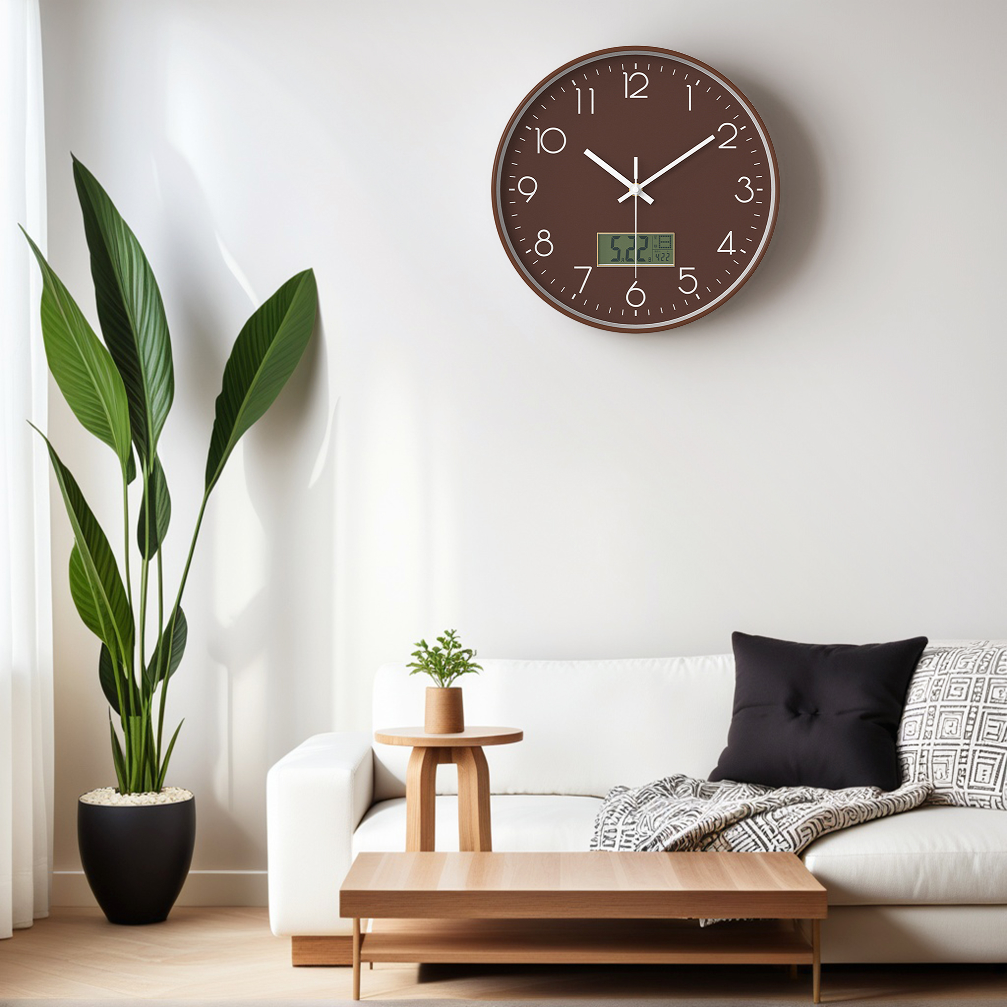 Unique Bargains Silent Non Ticking Wall Clock with Date and Temperature Brown