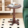 thumbnail image 3 of Round Wooden Pedestal Side Table with Vintage Charm - Walnut Brown, 3 of 10