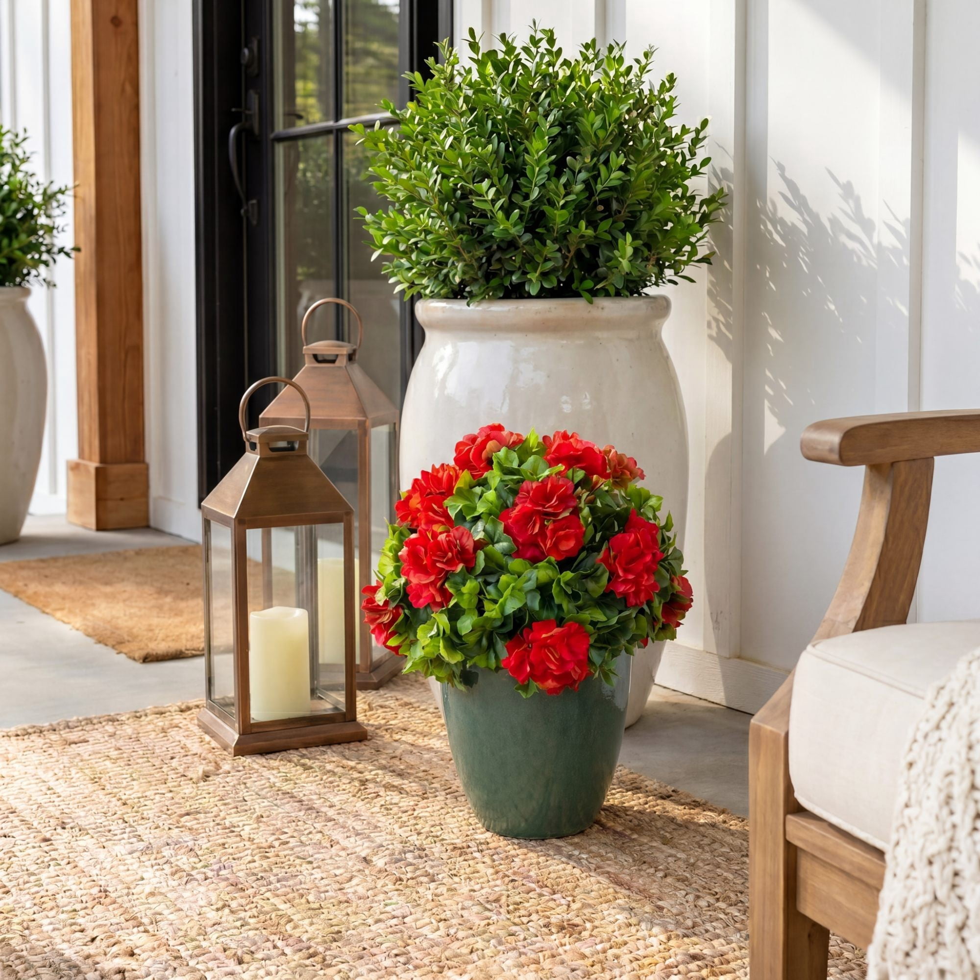 18in. UV Resistant Artificial Camellia in Black Decorative Planter (Indoor/Outdoor)