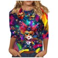 thumbnail image 2 of SOOMLON Mardi Gras Shirts Women Tuesday Tshirts Carnival Themed Party 3/4 Sleeve Tops Funny Mask Graphic Shirts Tunic Crewneck Outfits New Orleans Holiday Blouses 2025 Multicolor XL, 2 of 5